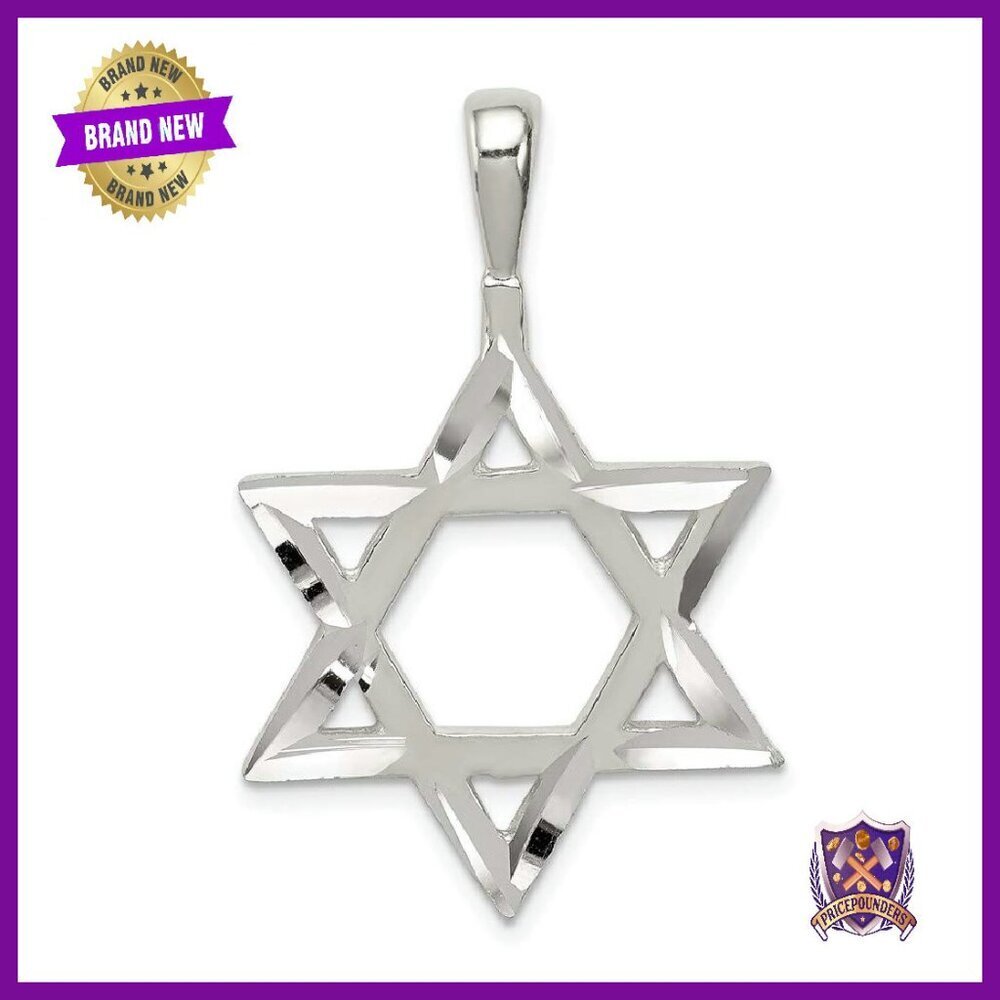 Sterling Silver Star of David Charm 37mm Religious Jewelry Gift